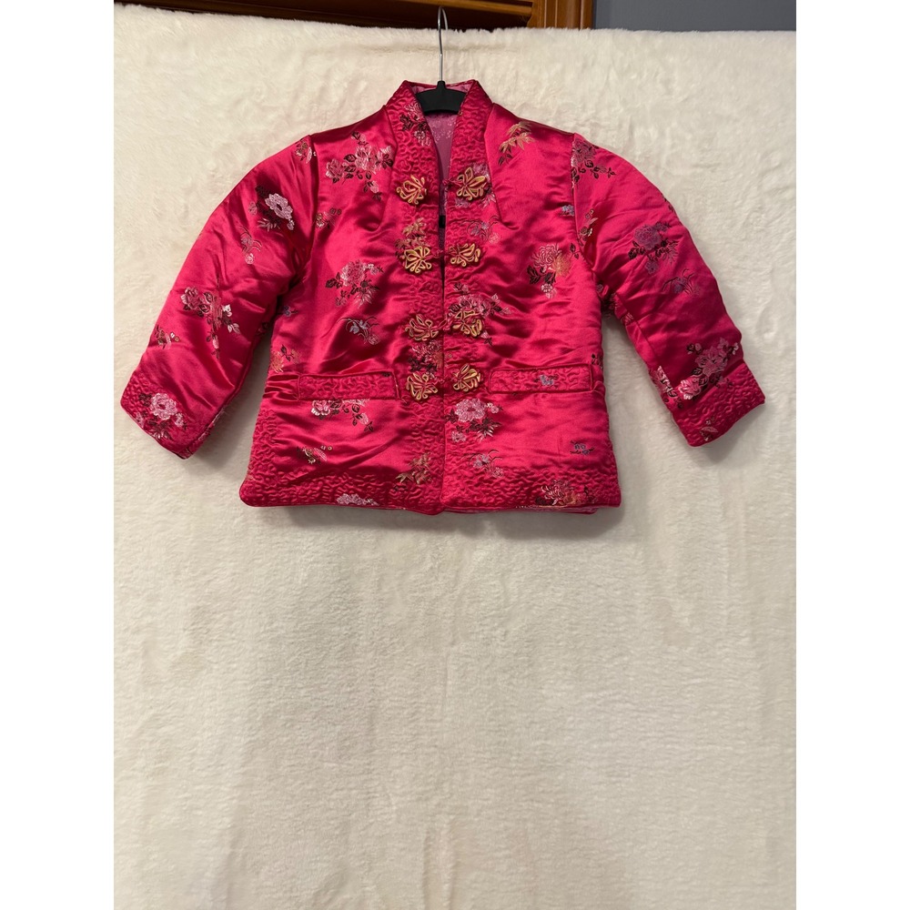 Eastern Collection Girls Reversible Quilted Jacket Pink Floral Frog Button Sz 8